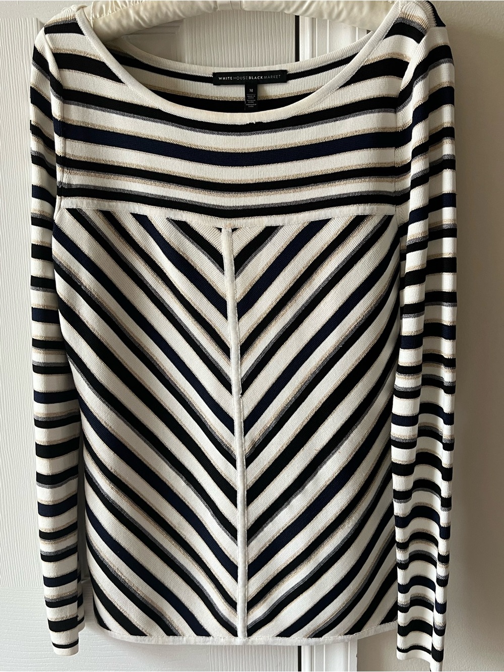 White House Black Market Navy & White Striped Long-Sleeve Knit Top